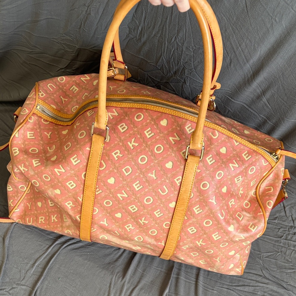 Dooney Bourke Large Coral and Tan Travel Duffle Bag - Picture 5 of 6